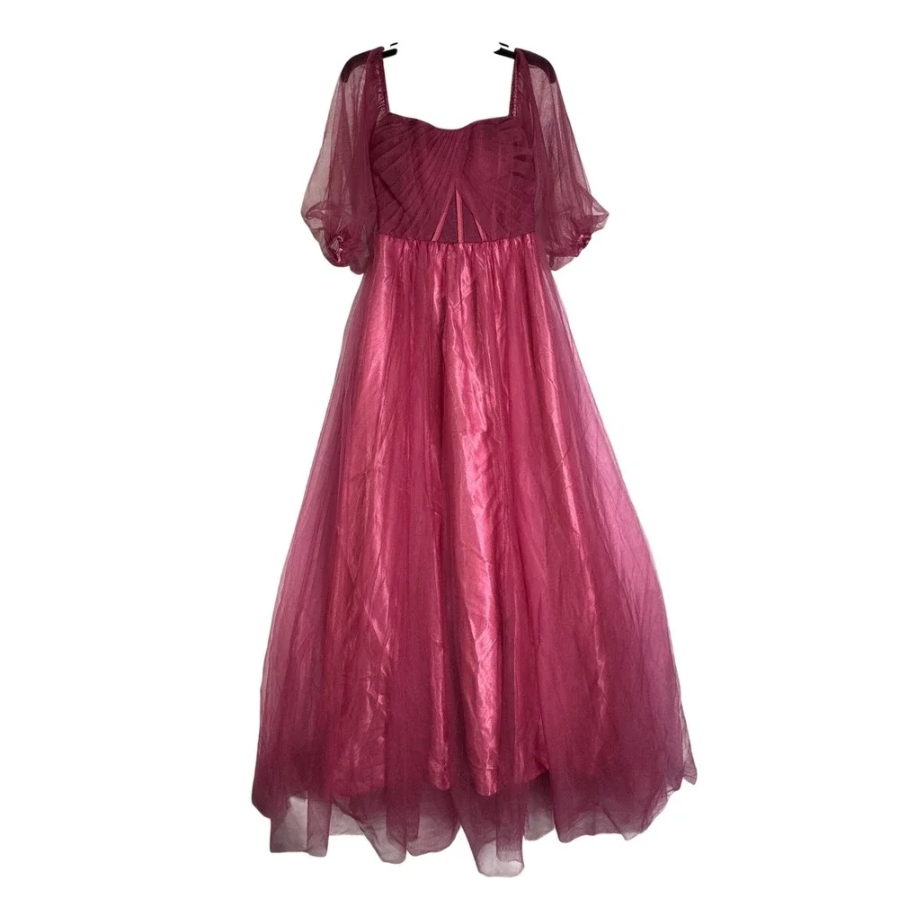 N.E.W. Fashion Magenta Tulle Puff Sleeve Formal Gown Prom Dress Size‎ 4 NEW